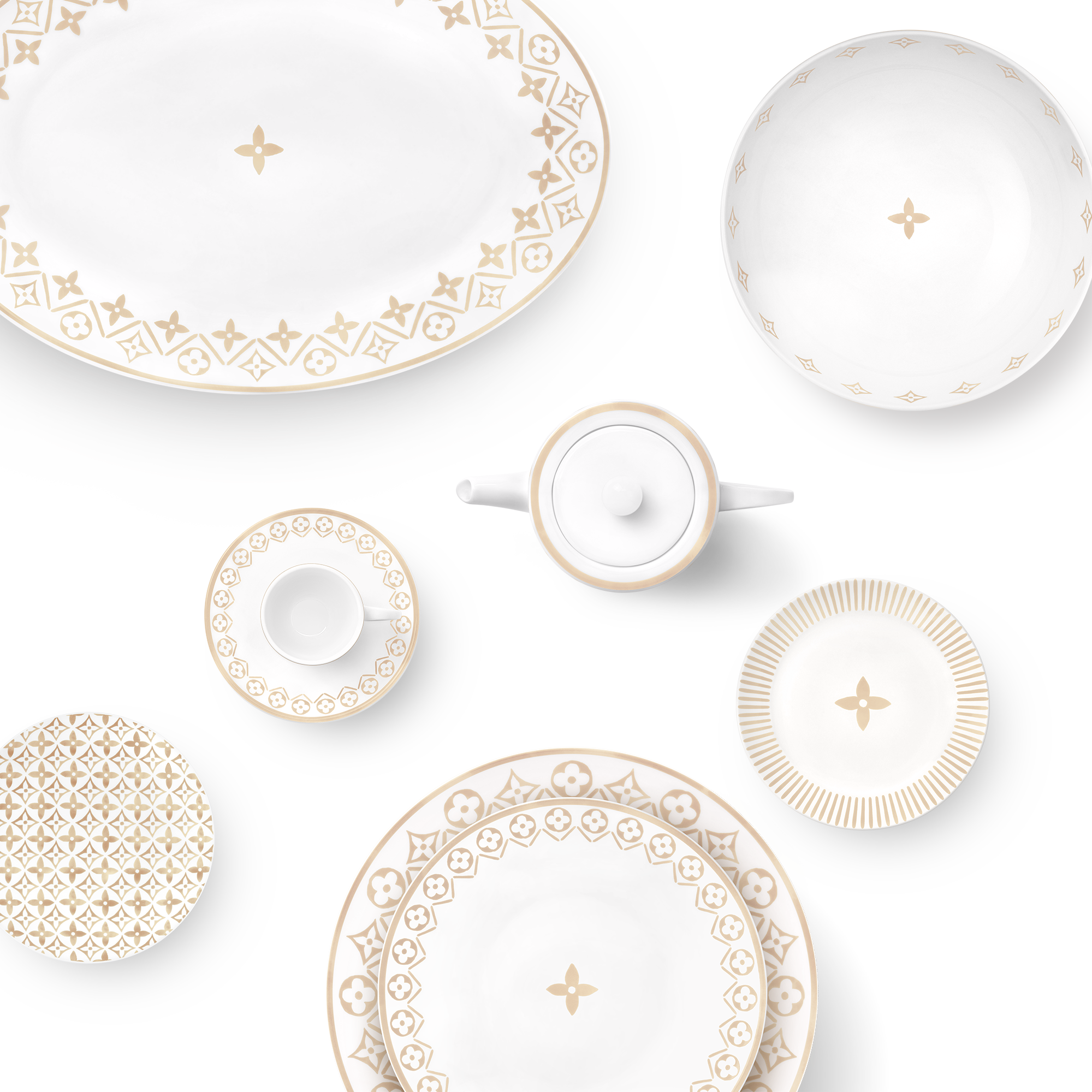 ルイ・ヴィトン プレート 2枚 ホワイト ベージュ モノグラムフラワータイル Set Of 2 Side Plates Monogram Flower Tile - Trunks, Travel and